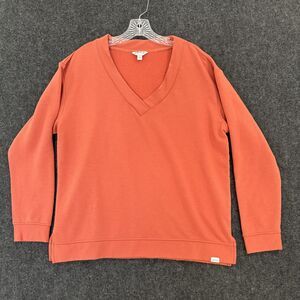 Orvis Sweatshirt Women's Large Rust Orange V Neck Soft Fleece Dropped Shoulders